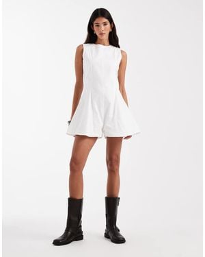 Daisy Street High Neck Poplin Playsuit - White