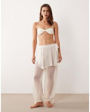 Miss Selfridge Beach Chiffon Sarong Over Trouser - Natural
