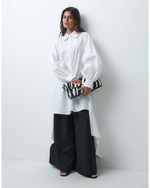 Iyal Cotton Poplin Balloon Sleeve Oversized Caped Shirt - White