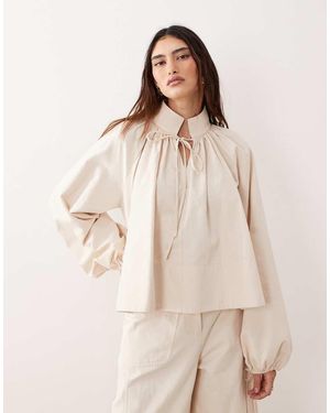 ARRANGE Gathered Neck Balloon Sleeve Top - Natural