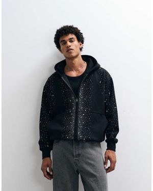 Courtside Embellished Zip Through Hoodie - Blue