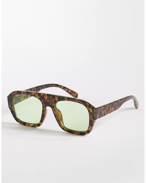 Kaiia Exclusive Chunky Green Lens Aviator Sunglasses - Multicolor