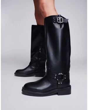 River Island Knee High Biker Boot - Blue