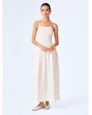 OMNES Dresses Paulina Cotton Midi Dress With Shirred Waist - White