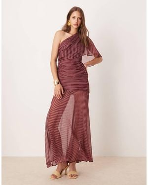 ASOS Vestito Lungo Monospalla Rigato Con Bustino Arricciato E Dettaglio Stile Mantella - Rosa