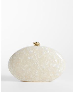 Mango Oval Clutch Bag With Detatchable Chain - White