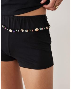 Motel Nilo Mini Shorts With Bead Detail - Natural