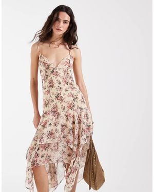 Muse Assembly Crinkle Chiffon V-neck Asymmetric Hem Midaxi Dress - Pink