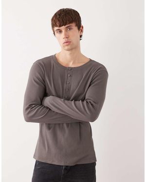 Weekday Henley Long Sleeve Top - Grey