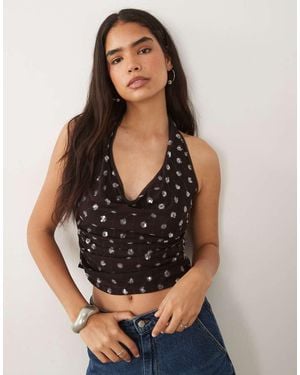 Mango Fiesta Embellished Cowl Neck Top Co-ord - Black