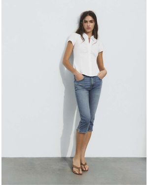 Pull&Bear Gathered Short Sleeve Shirt - Blue