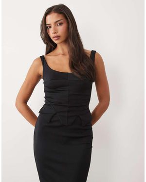 ASOS Structured Pencil Midi Dress With Corset Waist Detail - Black