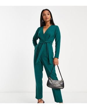 Closet London Petite Tie Waist Kimono Jumpsuit - Green