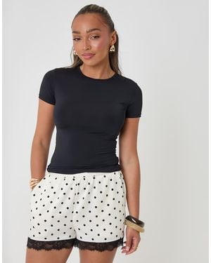 Threadbare Polka Dot Satin Lace Trim Co-Ord Shorts - Blue