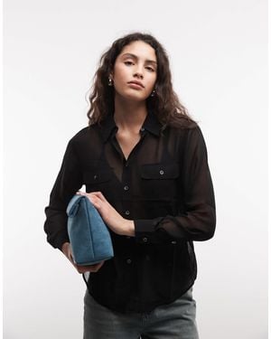 AllSaints Maven langärmliges transparentes hemd im military-style - Schwarz