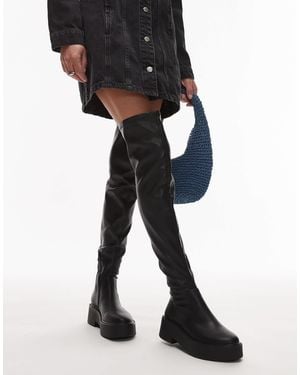 Mango High Leg Flat Boots - Blue