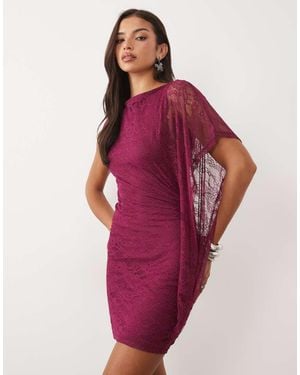 ASOS Kanten Asymmetrische Mini Jurk Met Capemouwen - Rood