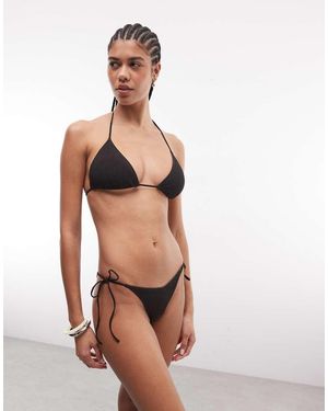 Monki Mix And Match Crinkle Tie Side Bikini Bottom - Black