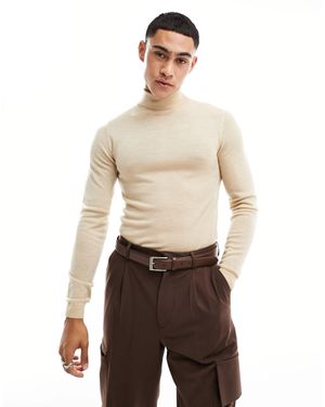 ASOS – körperbetonter, gestrickter rollkragenpullover aus merinowolle - Natur