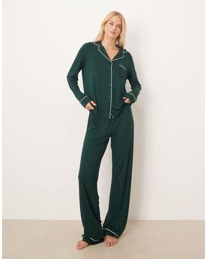 ASOS Asos Design Tall Super Soft Long Sleeve Shirt & Trouser Pyjama Set - Green