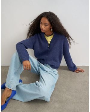 TOPSHOP Knitted Fluffy Eyelash Cardigan - Blue