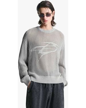 Bershka Faded-effect Mesh Jumper - Grey