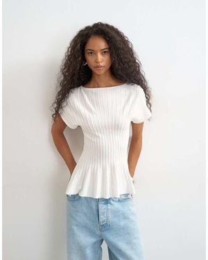 TOPSHOP Knitted Grown On Short Sleeve Peplum Top - Blue