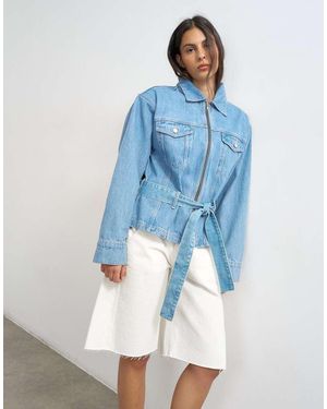 TOPSHOP Getailleerd Denim Jack Met Schoudervullingen - Blauw