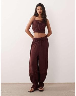 Miss Selfridge Lace Balloon Trouser Co-Ord - Brown