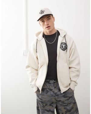 Aape By A Bathing Ape Aape By A Bathing Ape Logo Zip Up Hoodie - Natural