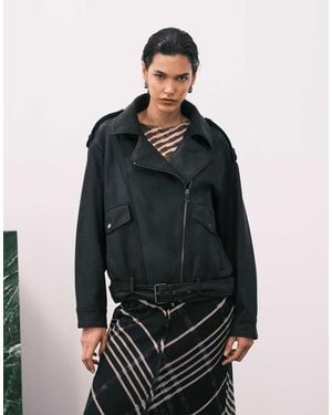 ASOS Oversized Leather Look Biker Jacket - Black