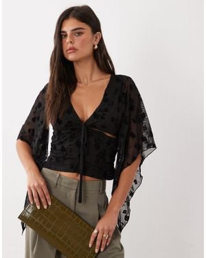 ASOS Oberteil mit flock-optik und drapierung an den ärmeln - Schwarz
