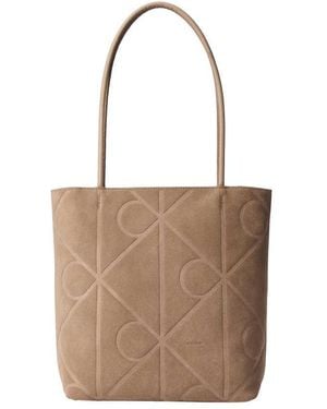 Calvin Klein Leather Embossed Logo Tote Bag - White