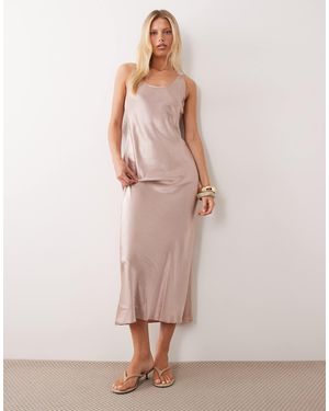 Mango Cowl Neck Satin Maxi Dress - Pink