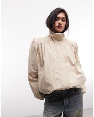 Monki Trenchcoat mit ballonärmeln und hohem kragen - Natur