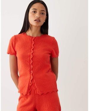 ASOS Slub Yarn Cardigan With Scallop Edge Co-Ord - Red