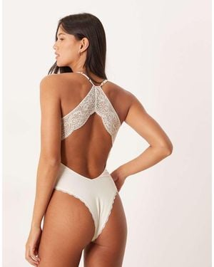 ASOS Claudia Rib & Lace Body With Open Back - Brown