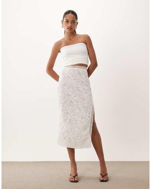 True Decadence Co-Ord Lace Trim Pencil Midi Skirt - Natural