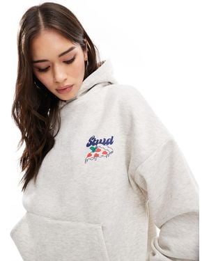 Pull&Bear Stwd Pizza Graphic Oversized Hoodie - White