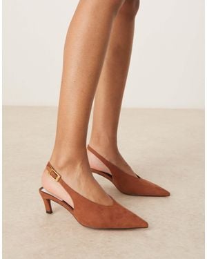 ASOS Suki Suedette Slingback Kitten Heeled Shoes - Brown