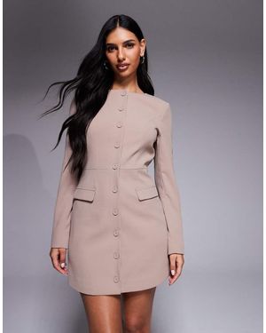 Forever New Tailored Long Sleeve Placket Detail Mini Dress - Brown