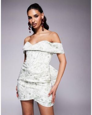 Lavish Alice Off Shoulder Lace Up Mini Dress - Gray