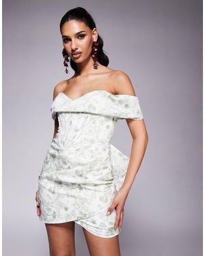 Lavish Alice Off Shoulder Lace Up Mini Dress - Grey