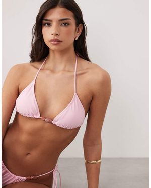 Candypants Triangle Bikini Top With Bead Detail - Pink