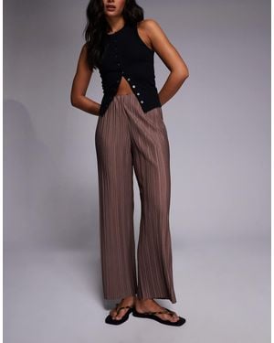 River Island Plissé Wide Leg Pants - Brown