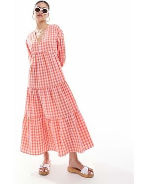 New Look V-Neck Smock Midi Dress - Pink
