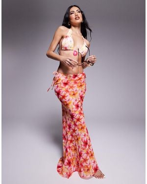 Candypants Floral Abstract Print Polygeorgette Maxi Beach Skirt - Pink