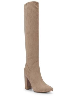 SEQWL Wide Fit Pointed Toe Block Heel Knee High Boots - Natural
