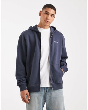 ASOS Relaxed Zip Through Hoodie With Applique Print - Blue