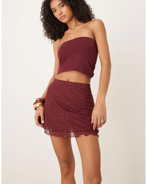 ASOS Lettuce Hem Floral Mesh Mini Skirt - Red